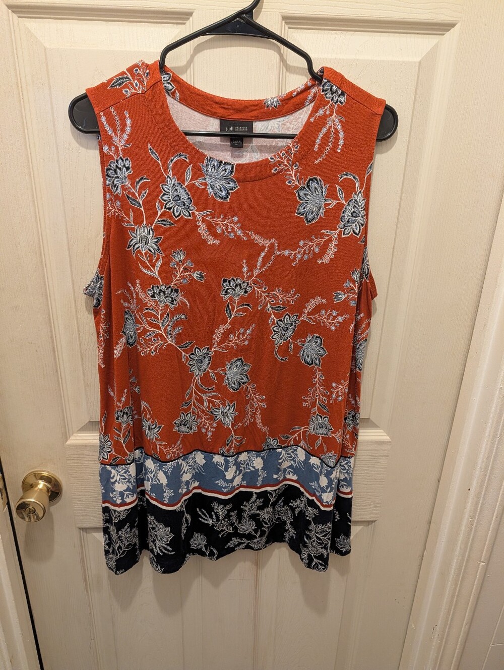 J Jill Wearever Collection Orange Floral Border Tank Top Size XL